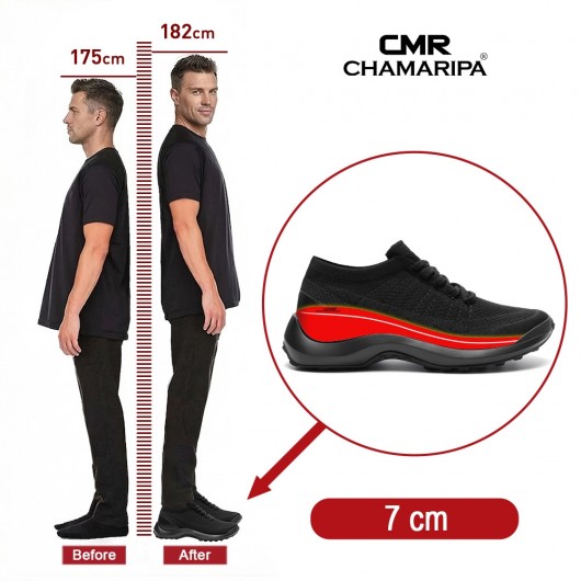 sneakers rialzate uomo | Sneakers nere in tessuto knit traspirante 7 CM