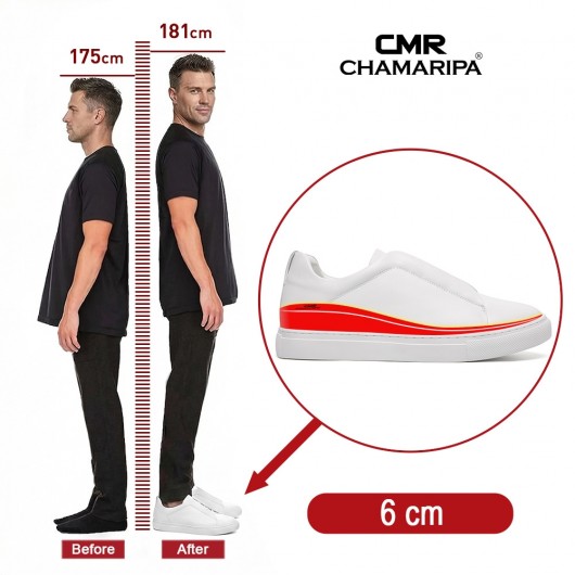 Sneakers con rialzo da uomo 6 CM | Sneakers Slip-on Uomo in Pelle Bianca