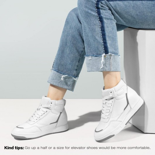 Sneakers Rialzate Donna - Sneakers Con Rialzo Interno Donna - Scarpe Da Ginnastica Alte Bianche Da Donna 6 CM