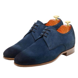 scarpe con rialzo - rialzo interno scarpe - scarpe da uomo derby personalizzate in camoscio blu navy 7 CM