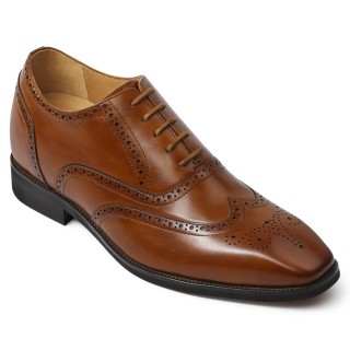 scarpe eleganti con rialzo interno uomo - scarpe eleganti wingtip oxford in pelle marrone 6cm