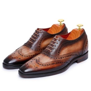 CHAMARIPA scarpe con rialzo interno - Oxford Brogue con coda di rondine fatta a mano - Marrone 7 CM