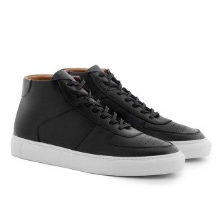 Scarpe Con Rialzo Uomo - Sneakers Casual Fatte a Mano In Pelle Nera 7CM