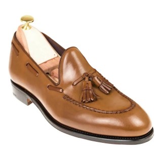 Scarpe Uomo Con Rialzo - Mocassini Con Nappe Artigianali In Cordovan Marrone 6CM