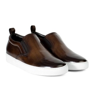 Scarpe Uomo Con Rialzo – Scarpe Sportive Senza Lacci In Pelle Marrone 7CM