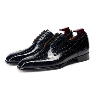 Scarpe rialzanti da uomo 6CM | Scarpe Derby nere in pelle di coccodrillo americano con lavorazione Goodyear