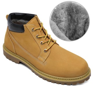 stivali con rialzo uomo - fodera in pelliccia scarponi da trekking in nabuk giallo-marrone 6 CM
