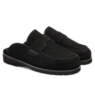 Pantofole Rialzate Per Uomo - Pantofole Casual In Pelle Nabuk Color Nero 4CM