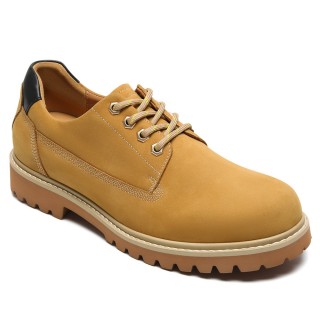 Scarpe Uomo Con Rialzo - Scarpe Con Tacco Rialzato In Pelle Nabuk Gialla 6CM