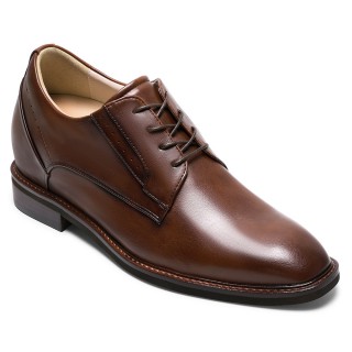 Scarpe Uomo Rialzate - Scarpe Eleganti In Pelle Vegana Color Cognac 7CM