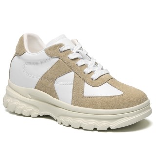 Scarpe Con Rialzo Donna | Scarpe Casual In Camoscio Color Albicocca 7CM