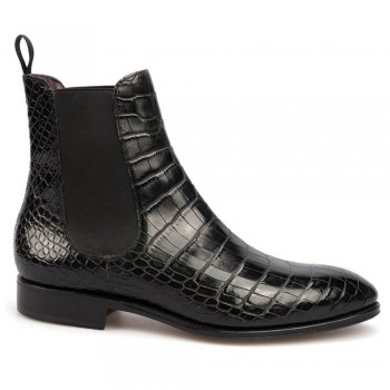 rialzo scarpe uomo - scarpe uomo suola rialzata - Stivaletti Chelsea Alligatore Nero 7 CM