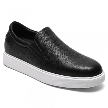 Scarpe Uomo Con Rialzo - Sneakers con Rialzo Uomo Slip on In Pelle Nera 7CM