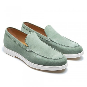 Scarpe Con Rialzo Uomo - Scarpe Tacco Interno - Mocassini In Pelle Scamosciata Verde Chiaro 5 CM