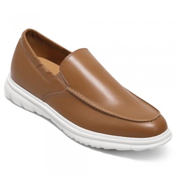 Scarpe Con Rialzo Uomo - Mocassini Rialzati In Pelle Marrone 5CM