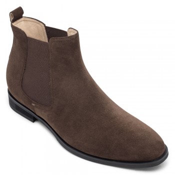 stivali con tacco interno - tacco interno scarpe uomo - stivaletti chelsea pelle scamosciata caffè 7 CM