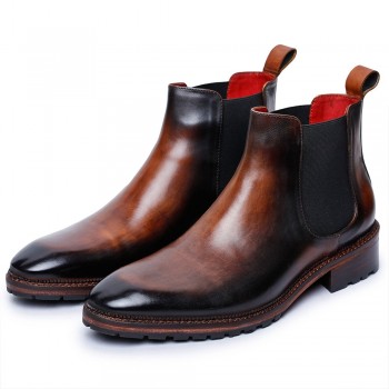 CHAMARIPA stivali con rialzo interno - stivaletti con tacco interno-stivaletti Chelsea marroni da uomo 7 CM