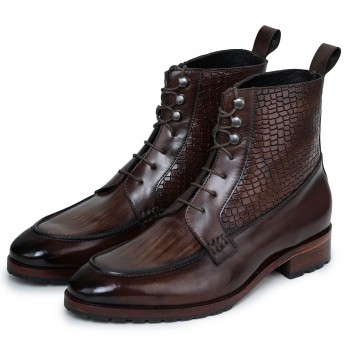 CHAMARIPA stivali con tacco interno- stivali con rialzo interno - stivali in pelle marrone fatti a mano 7CM