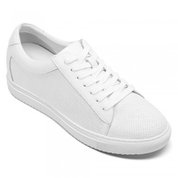 sneakers con tacco interno uomo - scarpe casual in pelle traspirante bianco 7 CM