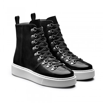 CHAMARIPA sneakers con zeppa in pelle nero - donna scarpe per alzare statura - stivali da ginnastica alti con rialzo interno 7CM