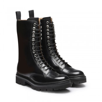 CHAMARIPA stivale con zeppa da donna - stivale con rialzo interno - stivali stringati per donna in pelle nero 7CM