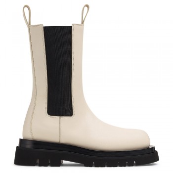scarpe rialzate donna - scarpe donna con rialzo - Stivali da donna Chelsea in pelle albicocca 7CM