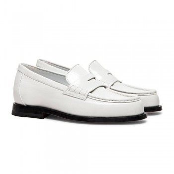 scarpe donna rialzate - scarpe con rialzo interno donna - mocassini penny in pelle bianca 6 CM