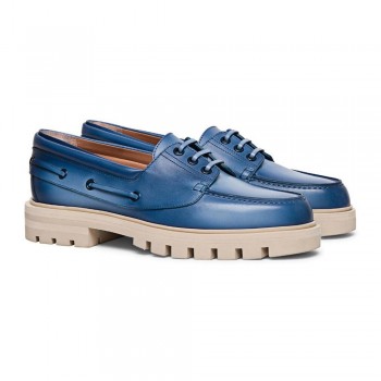 scarpe rialzate donna - scarpe con rialzo interno donna - scarpe da barca da donna in pelle blu invecchiato 7 CM