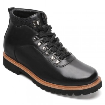 CHAMARIPA scarpe con rialzo scarpe da trekking con tacco interno stivali stringati in pelle nero 8CM 