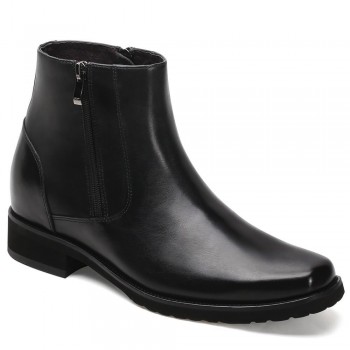 CHAMARIPA scarpe con rialzo uomo stivali in pelle nero con cerniera laterale 8CM