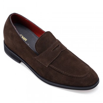 scarpe rialzate uomo - scarpe da uomo con rialzo interno - mocassini con rialzo pelle scamosciata marrone 6CM