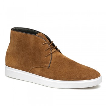 Stivali Con Rialzo Interno Uomo - Stivali Da Deserto In Camoscio Marrone 7CM