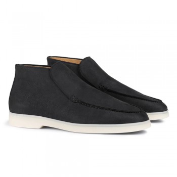 Scarpe Rialzo Interno Uomo - Scarpe Casual Slip-On In Pelle Nabuk Nera 7CM