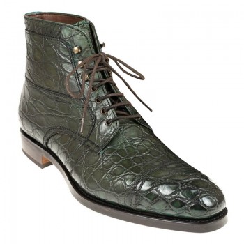 Scarpe uomo con rialzo - Stivali da lavoro in pelle di coccodrillo verde 7CM