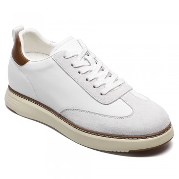 scarpe rialzo uomo | sneakers con tacco interno in pelle bianco sporco 7CM