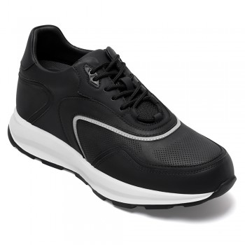 Scarpe Rialzate Uomo | Sneaker Sportive Antiscivolo in Pelle Nera 9 CM