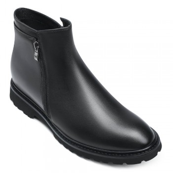  Scarpe Rialzanti Uomo - Scarpe Da Uomo Con Tacco - Stivali In Pelle Nera Con Zip Laterale 8 CM