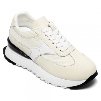 Scarpe Con Rialzo Interno Da Donna | Scarpe Con Tacco Rialzato In Pelle Bianco Sporco 8CM
