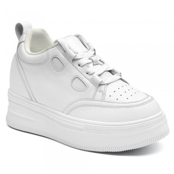 Scarpe Con Tacco Interno Donna - Scarpe Donna Rialzate In Pelle Bianca 10 CM