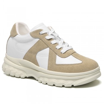 Scarpe Con Rialzo Donna | Scarpe Casual In Camoscio Color Albicocca 7CM