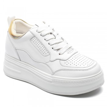 Scarpe Donna Rialzate - Sneakers Donna Con Tacco Interno In Pelle Bianca 8 CM