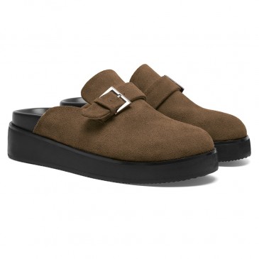 Scarpe Con Il Tacco Uomo | Mules Casual In Camoscio Di Vitello Taupe Scuro 6CM