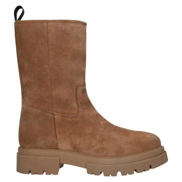 Stivali rialzanti da donna | Stivali con cerniera in pelle scamosciata marrone 7 CM
