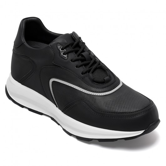 Sneaker Sportive Antiscivolo in Pelle Nera 9 CM
