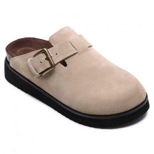 Mules En Daim Abricot à Boucle 5CM