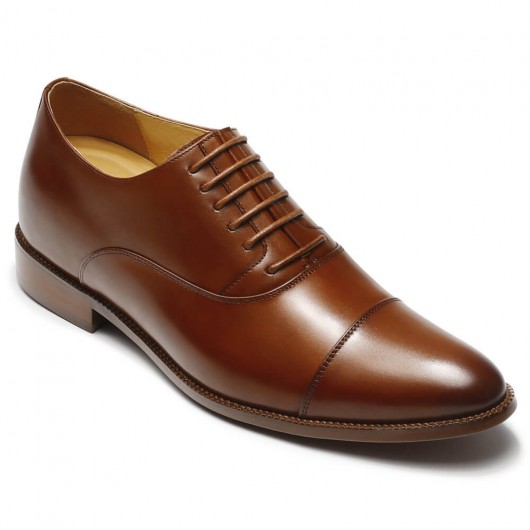 CMR CHAMARIPA Scarpe Uomo Con Tacco Interno - Scarpe Cerimonia Rialzanti Da Uomo in Pelle Marrone 8 CM