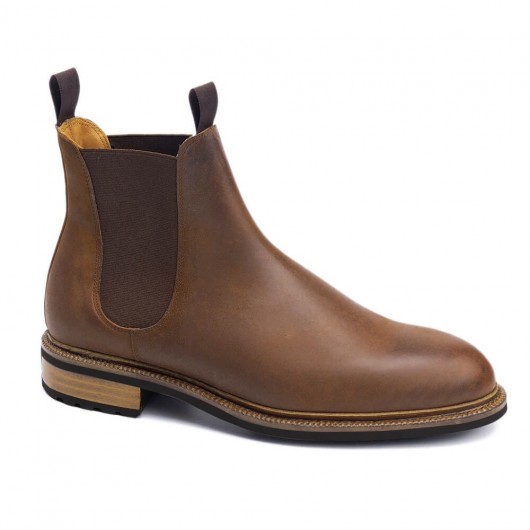 Sapato Masculino Salto Alto - Homens De Salto Alto - Bota Chelsea Cordovan Tobacco Shell 7 CM