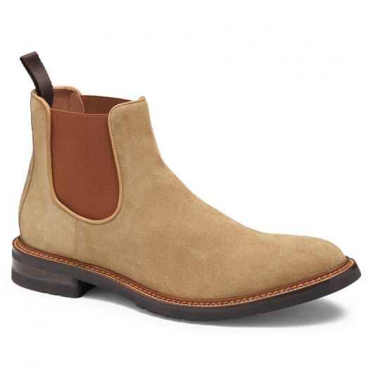 Botas de Aumento de Altura Masculinas | Botas Chelsea em Camurça Bege 7 CM