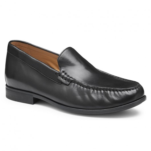 Sapatos com Aumento de Altura Masculinos | Mocassins em Couro Preto 5 CM