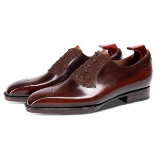 Sapato Social Masculino Com Salto 6CM | Sapatos Oxford Brogue Borgonha Com Cintura Em Forma De Violino